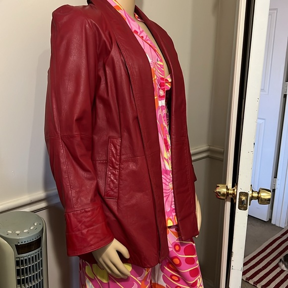 LORD & TAYLOR Vintage Size 8 Red Leather Open Coat - Picture 6 of 14